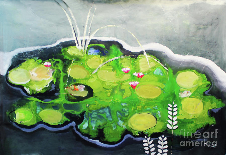 Green Painting - Lily pond by Ali Hammoud