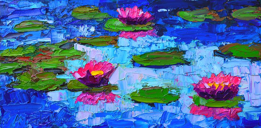 Lily Pond Impression - Pink Waterlilies  Painting by Ana Maria Edulescu
