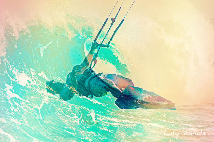 Lily Digital Art - Lily Winds Kitesurfing - Swell by Lily Winds