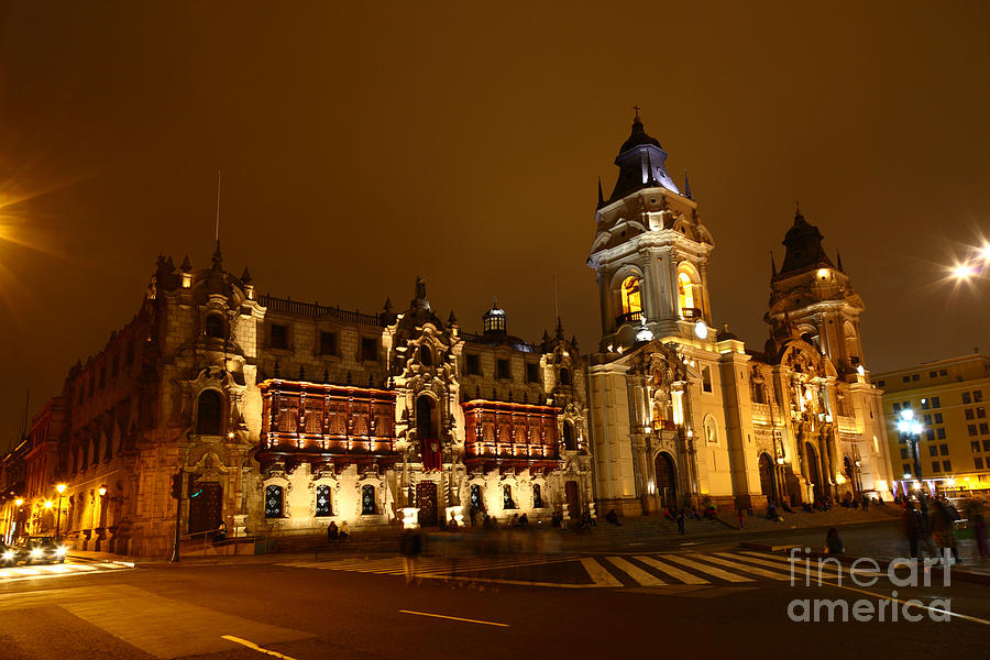 Lima cathedral and Archbishops Palace Peru Photograph by James Brunker