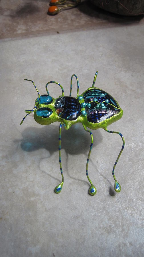Sculpture Sculpture - Lime Green Dichroic Bug by Maxine Grossman Sculpture Sculpture - Lime Green Dichroic Bug by Maxine Grossman
