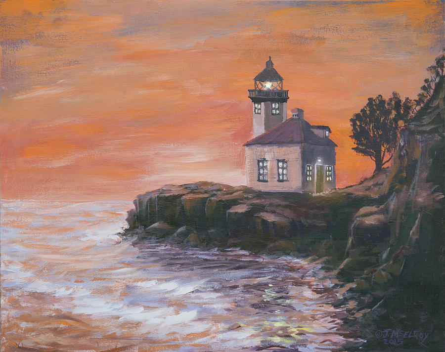 Lime Painting - Lime Kiln Lighthouse by Jerry McElroy