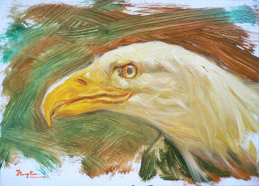  Original Oil Painting Impression Art Animal Bird Eagle On Board #16-01-05 Painting by Hongtao Huang