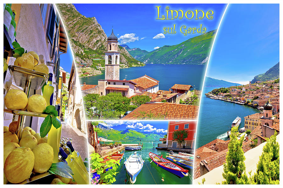 Limone sul Garda collage postcard with label Photograph by Brch Photography