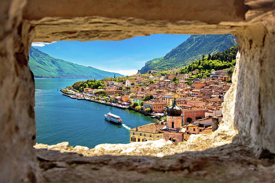 Limone sul Garda view through stone window from hill Photograph by Brch Photography