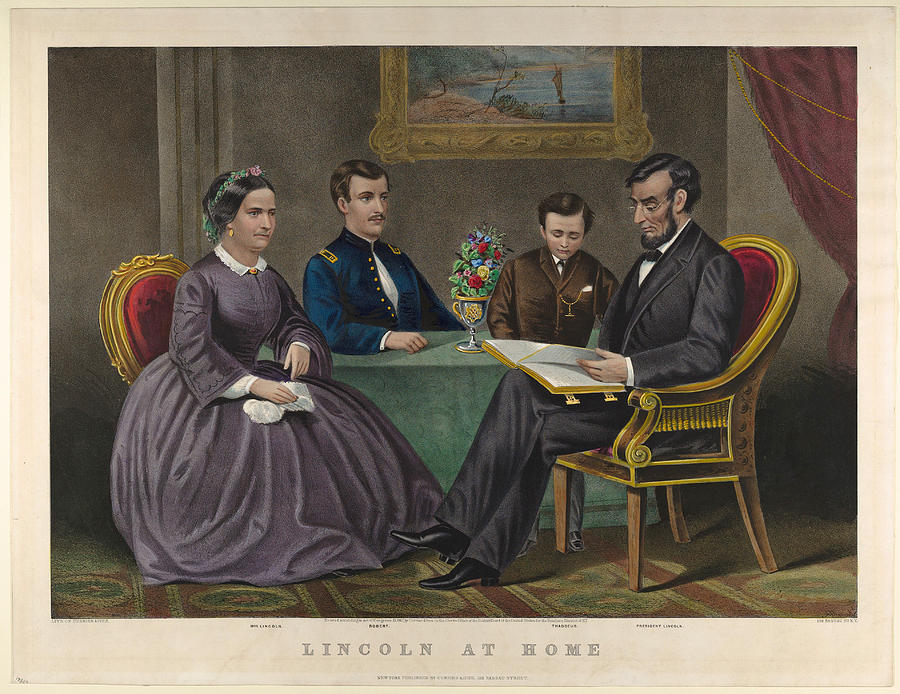 Lincoln at Home Drawing by Currier and Ives