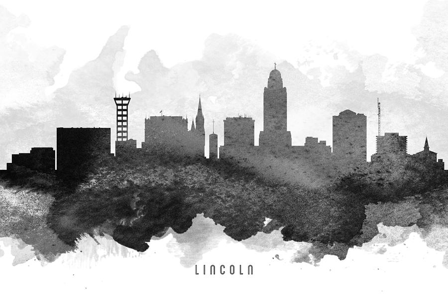 Lincoln Skyline Painting - Lincoln Cityscape 11 by Aged Pixel
