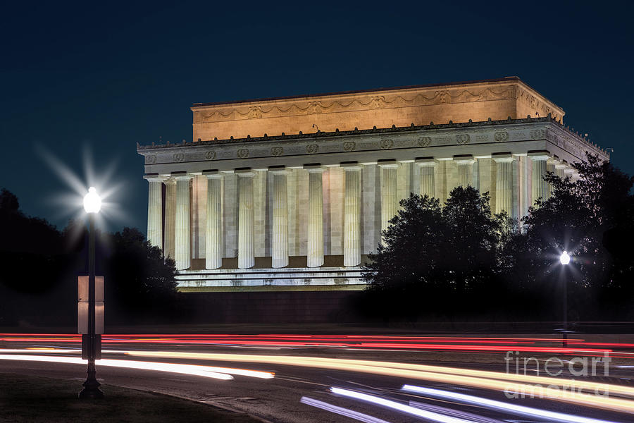 Lincoln Memorial and Car Light Trails Photograph by Jerry Fornarotto