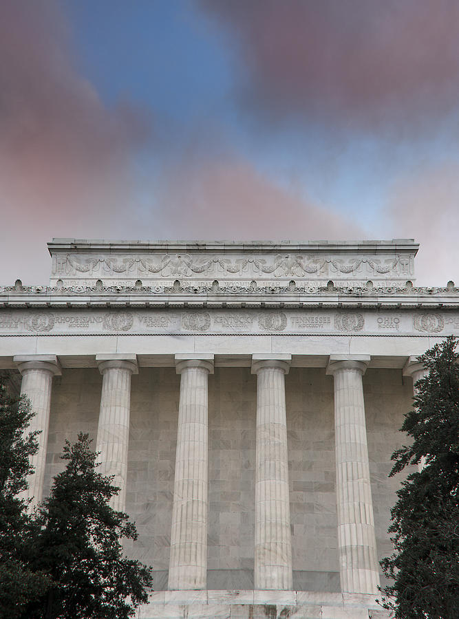 Lincoln Memorial beneath colorful sky - Washington DC Photograph by Brendan Reals