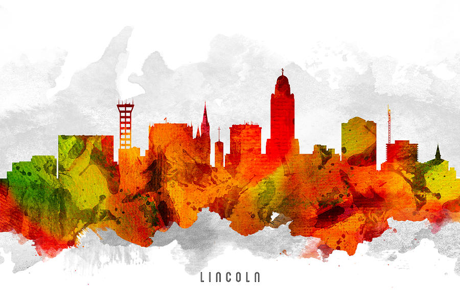 Lincoln Skyline Painting - Lincoln Nebraska Cityscape 15 by Aged Pixel