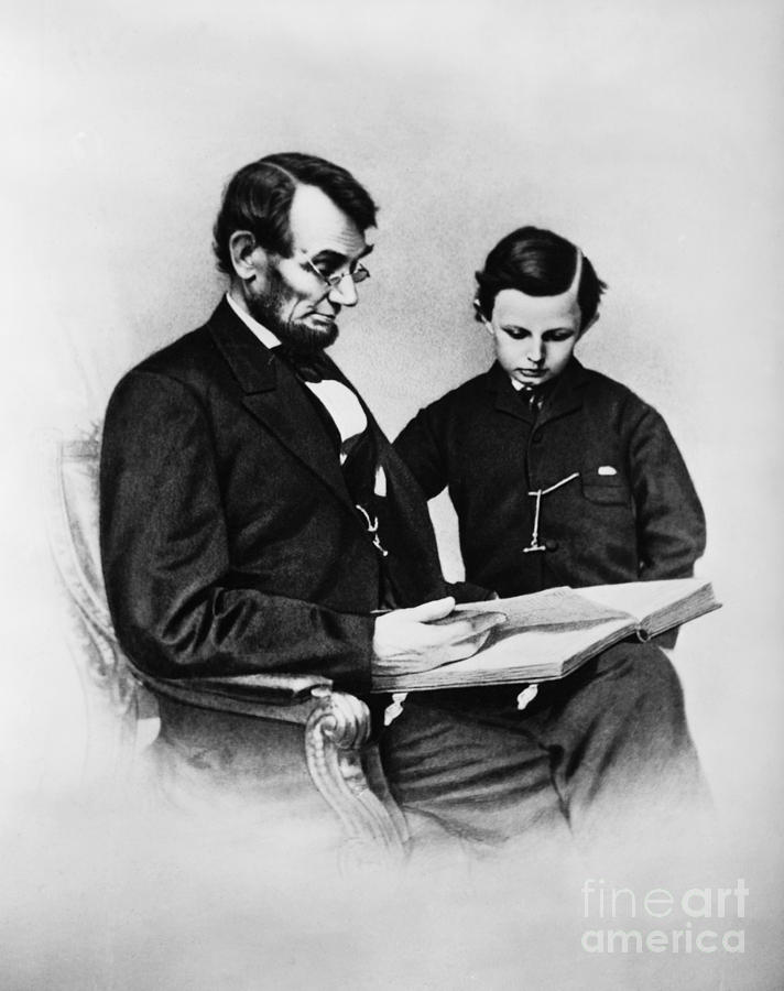 Abraham Lincoln Photograph - Lincoln Reading To His Son by Photo Researchers