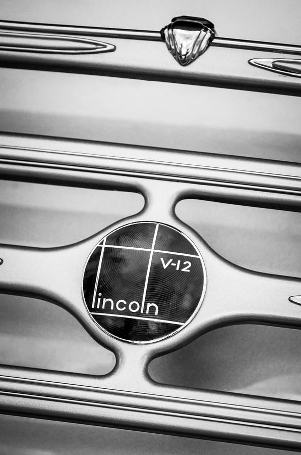Lincoln V-12 Emblem -130bw Photograph by Jill Reger