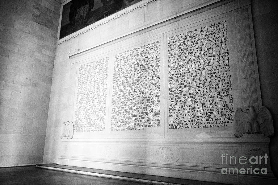 Washington D.c. Photograph - lincolns second inaugural address inside the lincoln memorial Washington DC USA by Joe Fox