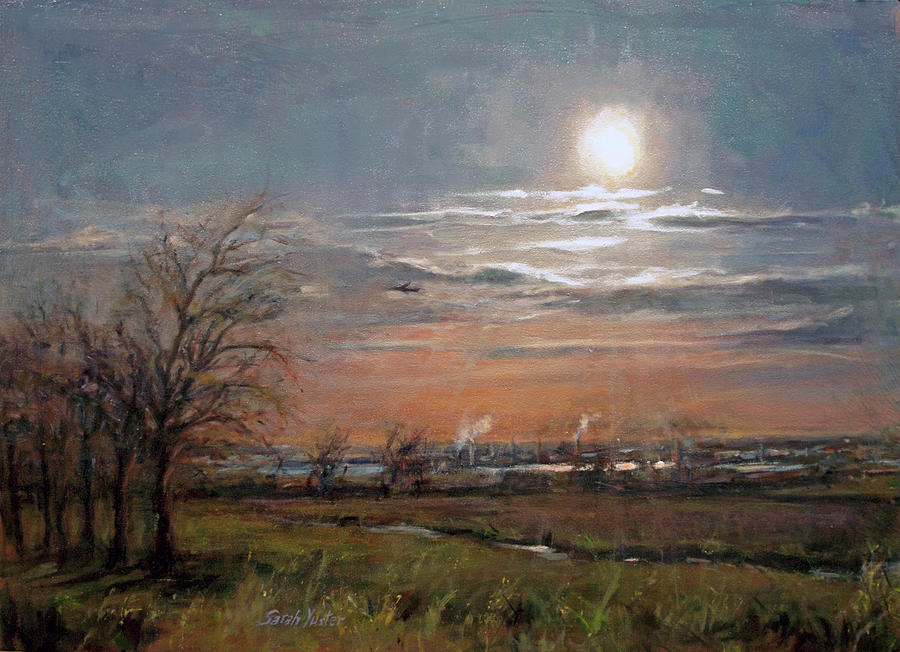 Sunset Painting - Linden, New Jersey from Staten Island  by Sarah Yuster