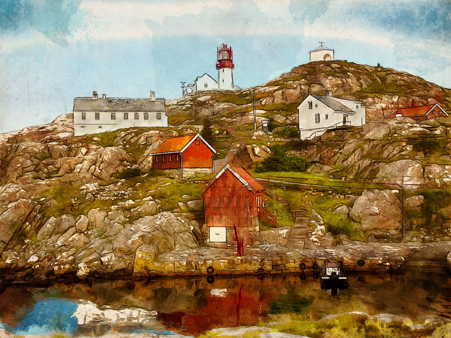 Lindesnes Lighthouse Painting by Kai Saarto
