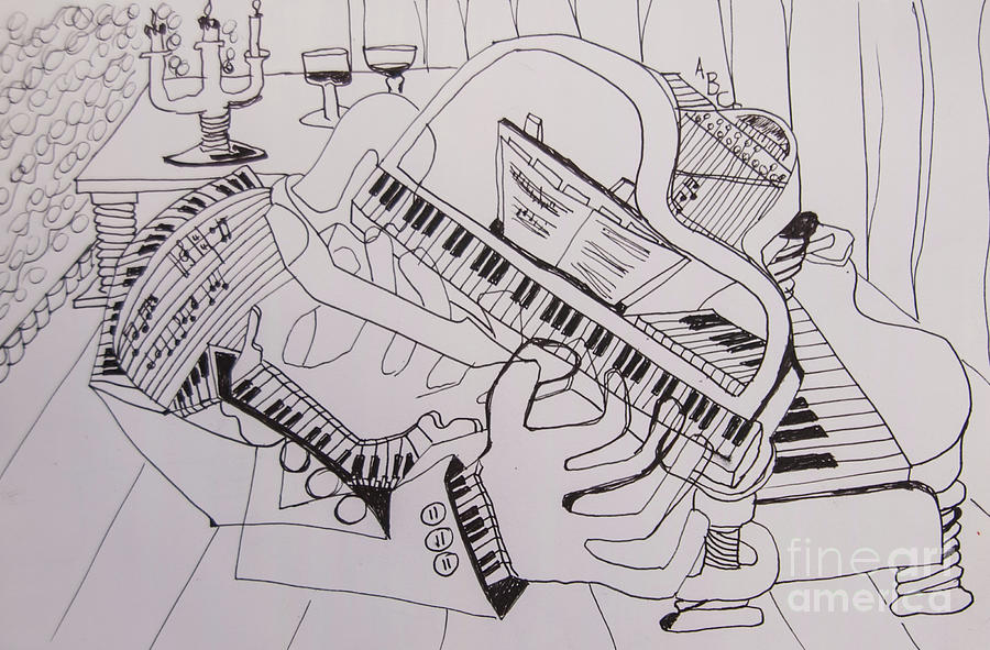 Line Art - The Piano Player Drawing by James Lavott