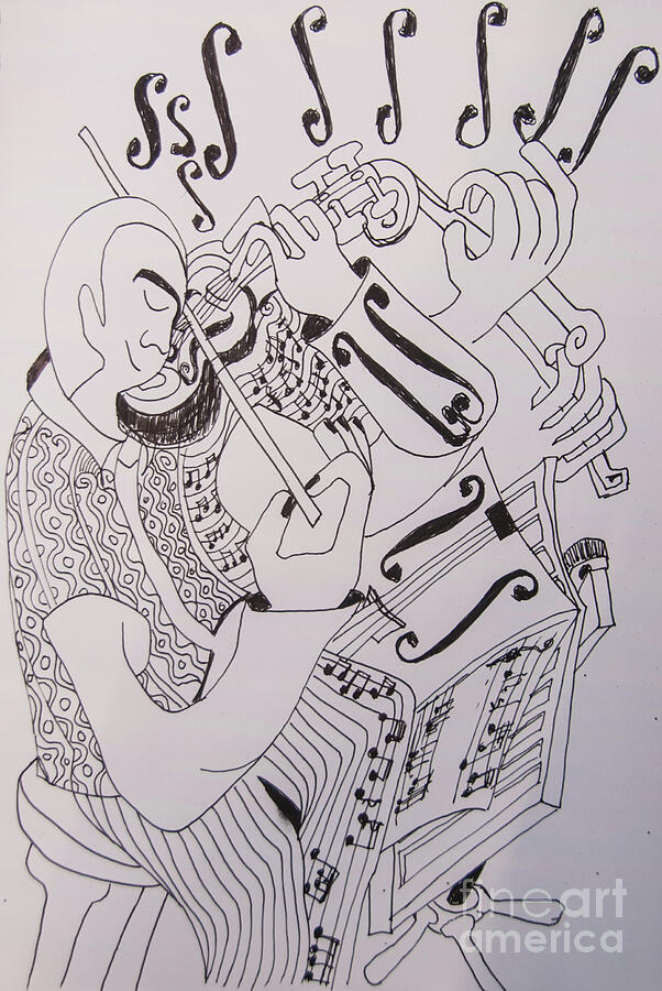 Line Art - The Violinist Drawing by James Lavott