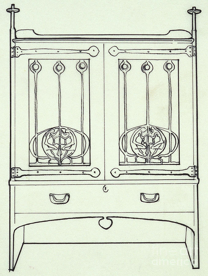 Line drawing of a dressing table Drawing by Charles Rennie Mackintosh
