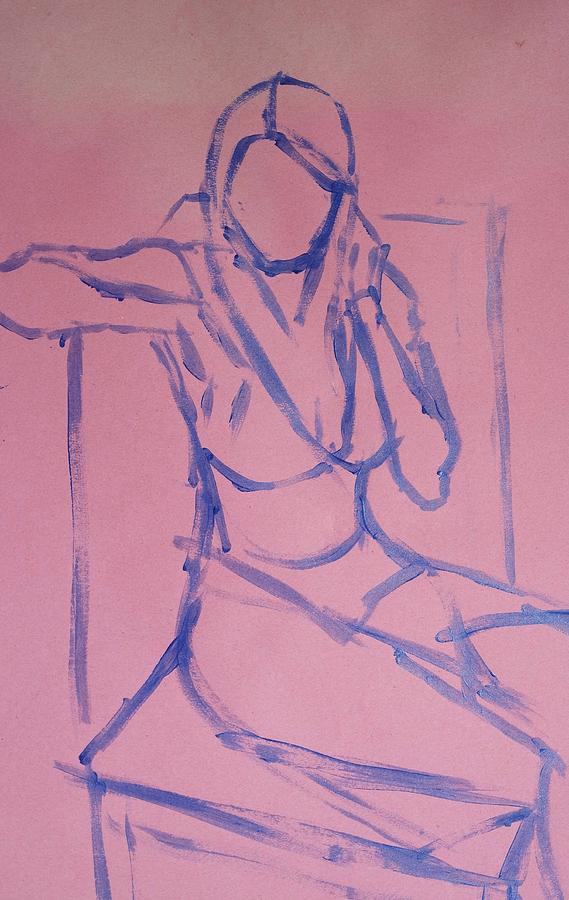 Line Painting of Young Woman sitting on a high backed chair Painting by Mike Jory