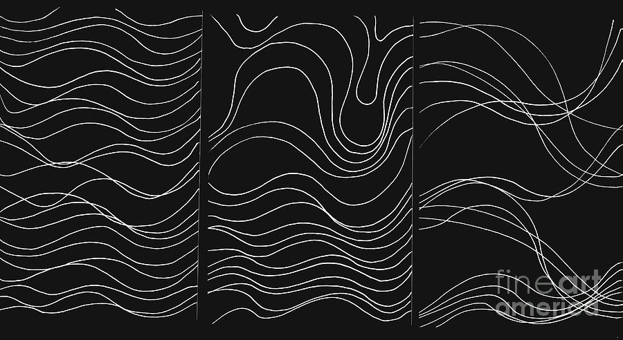 Lines 1-2-3 White On Black Digital Art by Helena Tiainen