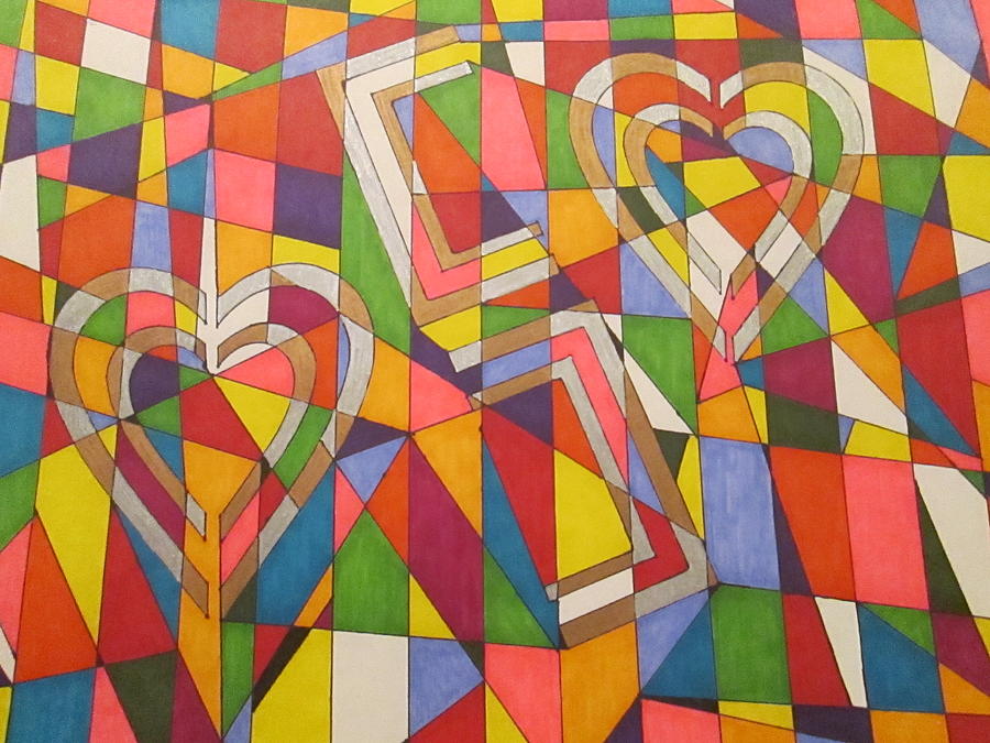 Lines n Hearts in Stained Glass Mixed Media by SarahJo Hawes
