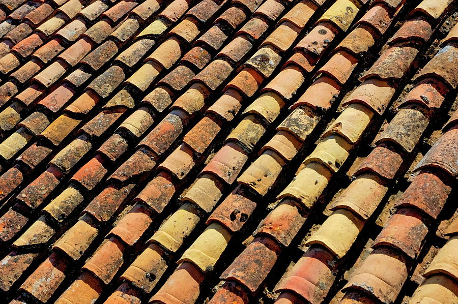 Architecture Photograph - Lines of red tiles on a roof by Sami Sarkis