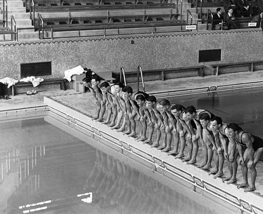 Lineup Of NCAA Men Swimmers Photograph by Underwood Archives