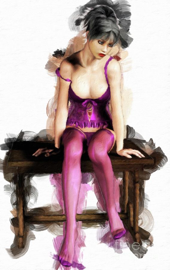 Vintage Painting - Lingerie Lady by Mary Bassett by Esoterica Art Agency