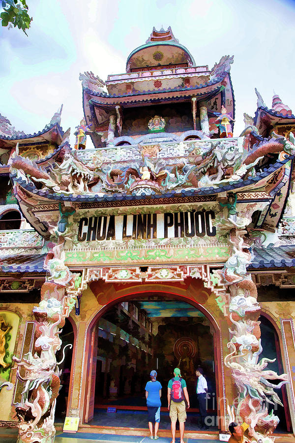 Linh Phuco Pagoda Broken Glass Mosaic Vietnam Entrance  Photograph by Chuck Kuhn
