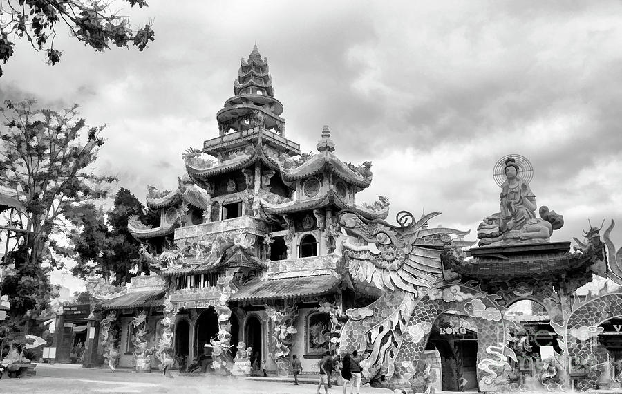 Linh Phuoc Pagoda BW Da Lat  Photograph by Chuck Kuhn