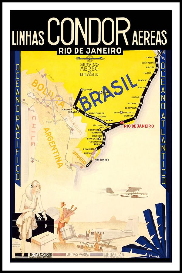 Linhas Condor Aereas - Rio De Janeiro, Brazil - Retro Travel Poster - Vintage Poster Mixed Media