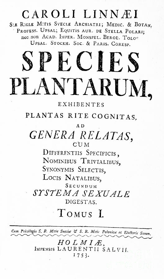 Linnaeus Species Plantarum, 1753 Photograph by Wellcome Images