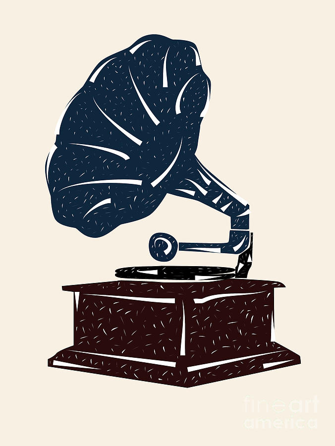 Linoleum cut gramophone design Drawing by Shawn Hempel