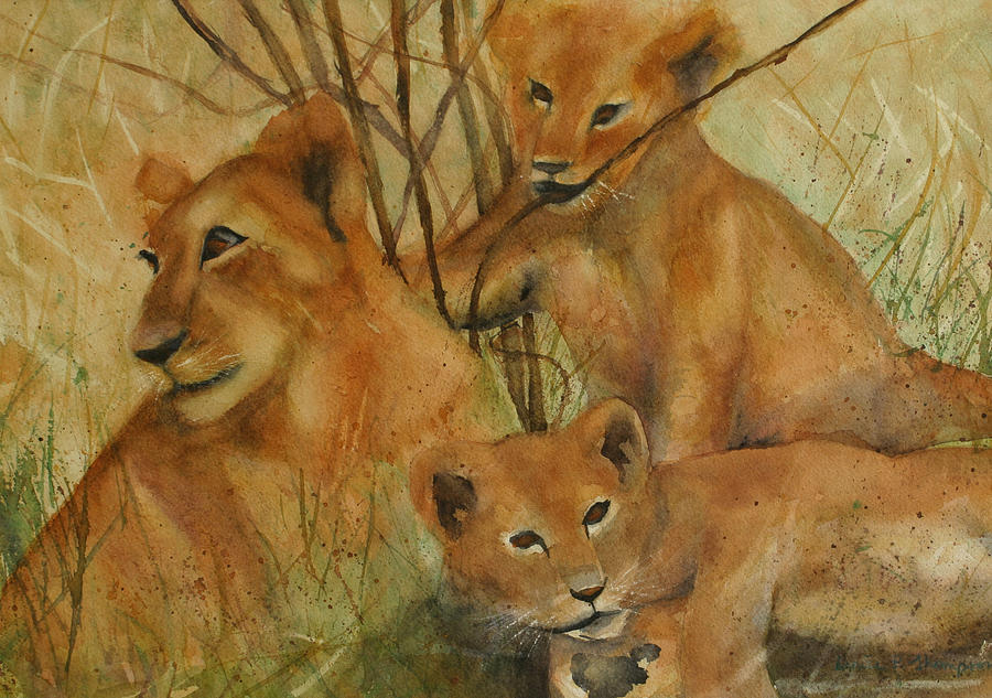 Lion and Cubs Painting by Denice Palanuk Wilson