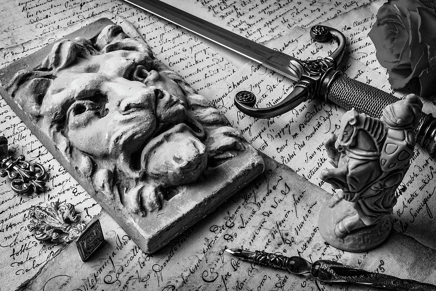 Lion Photograph - Lion And Dagger In Black And White by Garry Gay