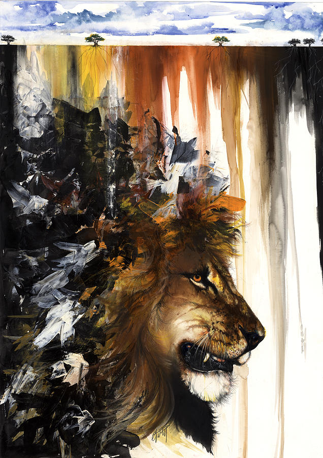 Lion and the Antelope Mixed Media by Anthony Burks Sr