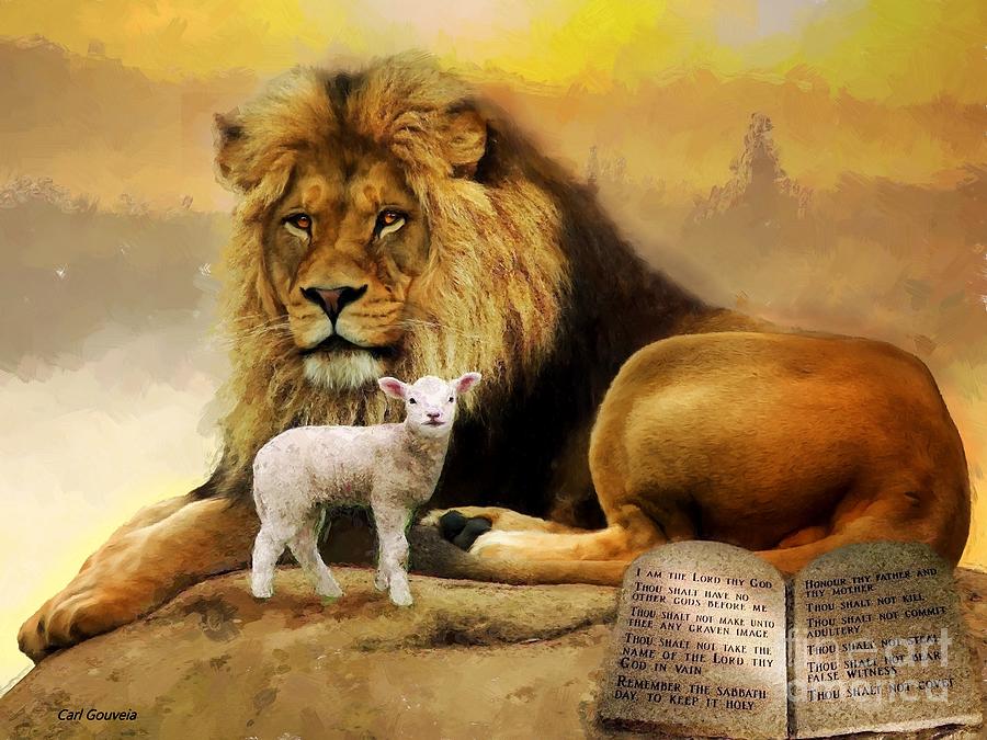 Lion and the lamb Mixed Media by Carl Gouveia