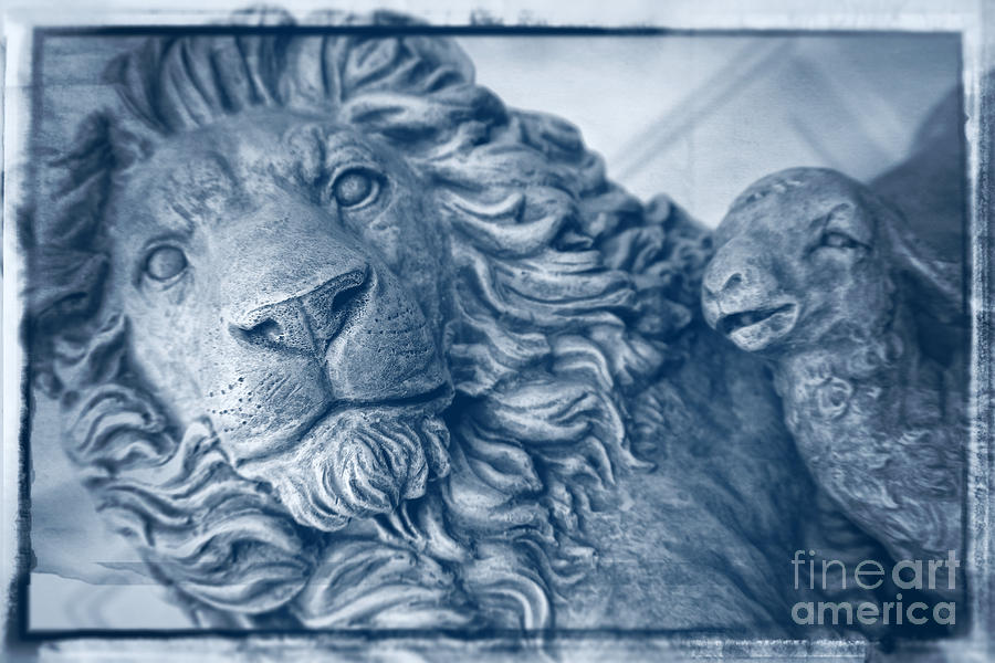 Jesus Christ Photograph - Lion and the Lamb - Monochrome Blue by Ella Kaye Dickey