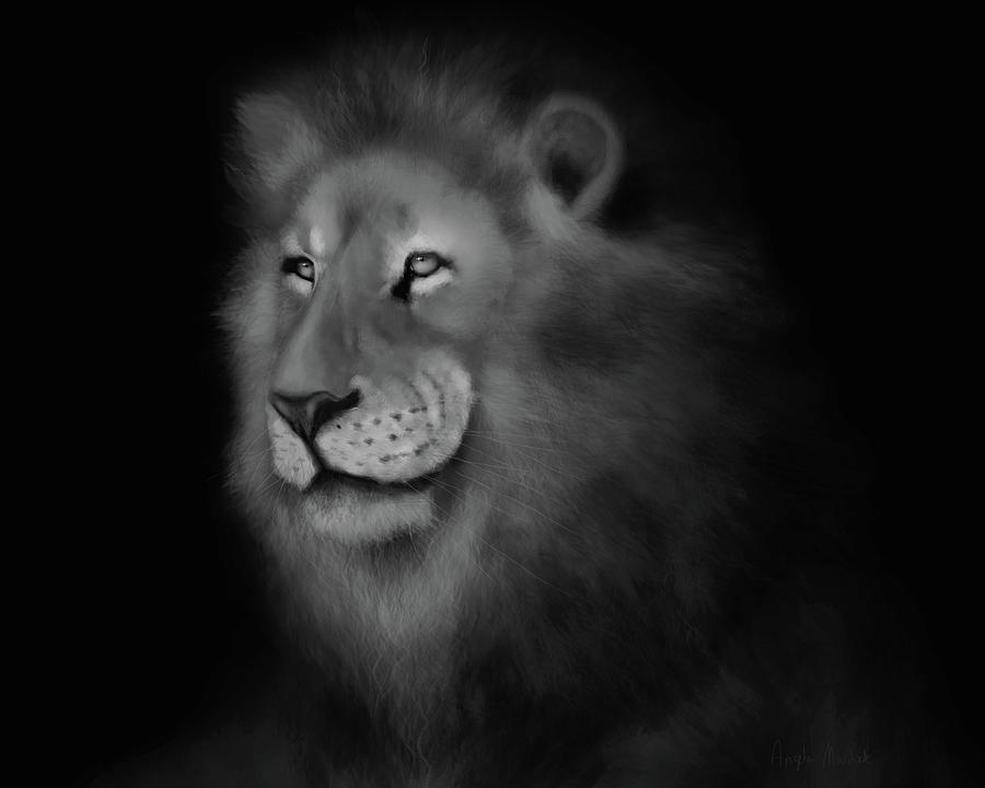 Black And White Digital Art - Lion Art by Angela Murdock