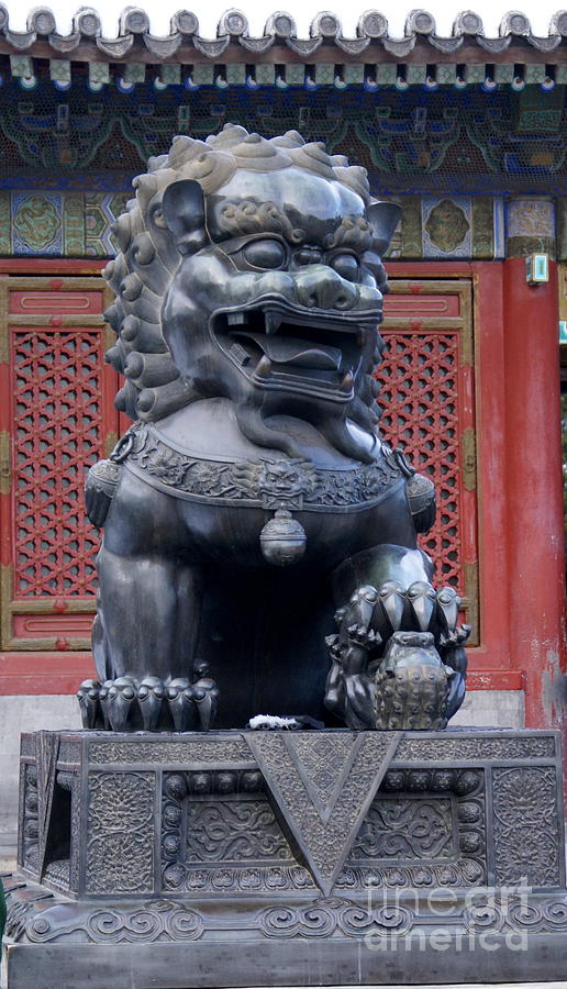 Lion at the entrance of the Summer Palace Photograph by Padamvir Singh