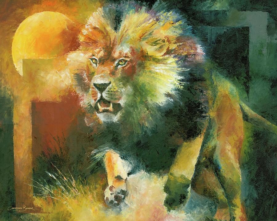 Charging Lion  Painting by Christiaan Bekker