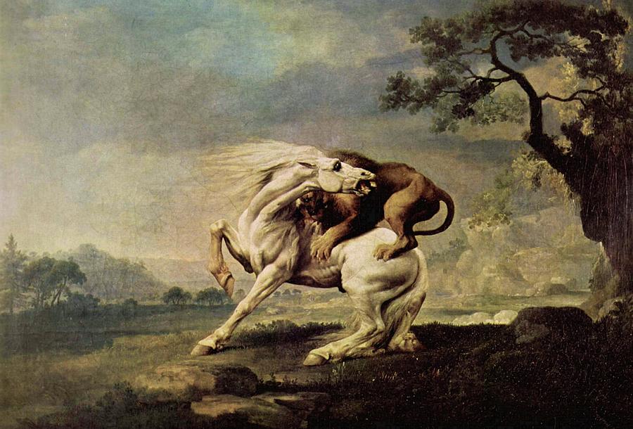Lion Attacking a Horse Painting by George Stubbs