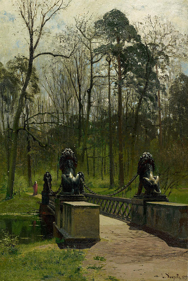 Lion Bridge in the Tiergarten Painting by Louis Douzette
