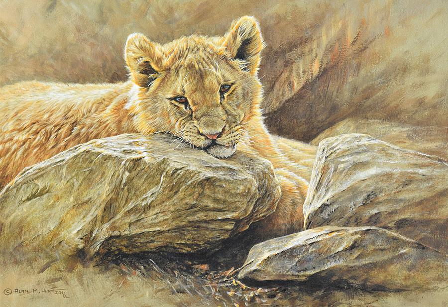 Lion Cub Study Painting by Alan M Hunt
