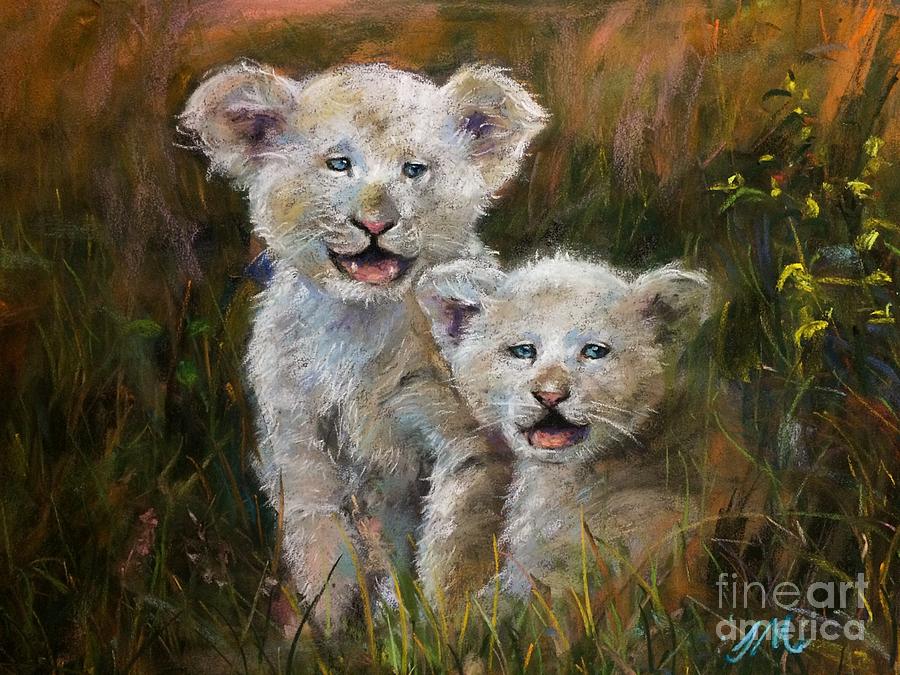 Lion Cubs Mixed Media by Jieming Wang