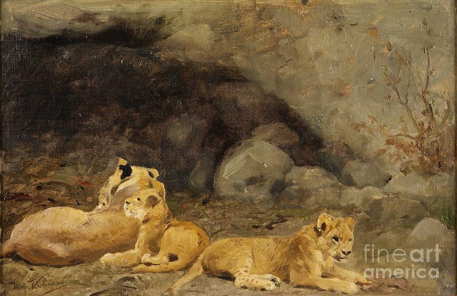 Lion Cubs Painting by MotionAge Designs