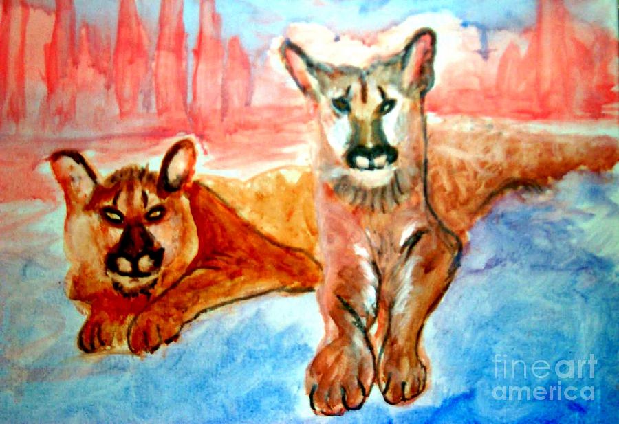 Lion Painting - Lion Cubs of Arizona by Stanley Morganstein