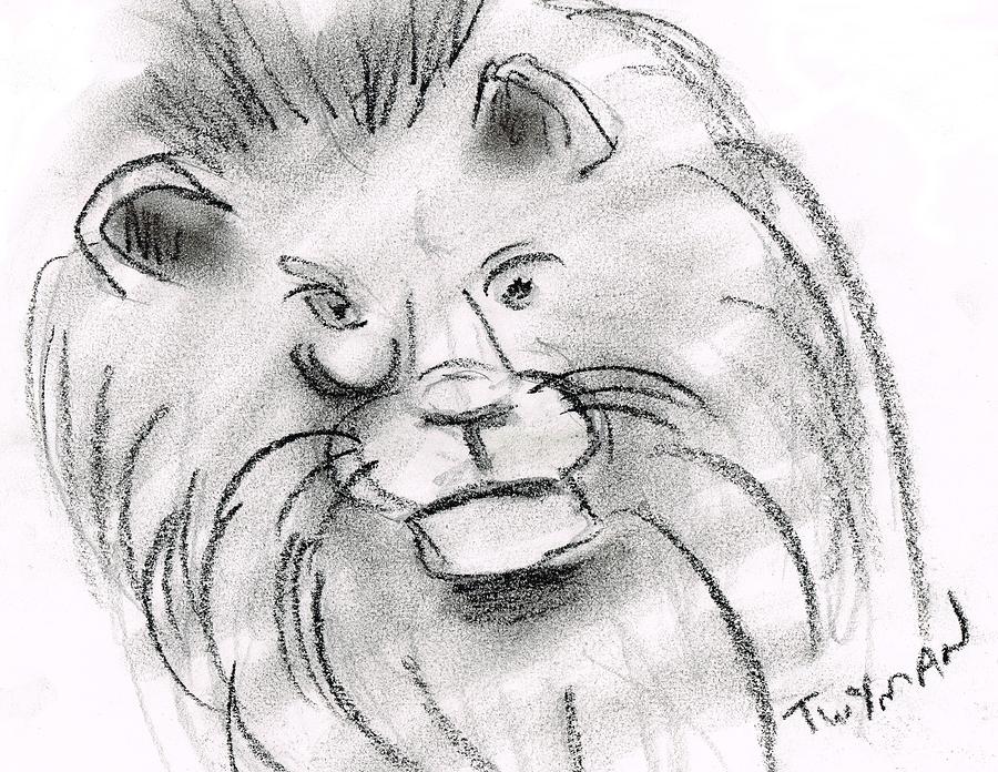 Lion Drawing by Dan Twyman