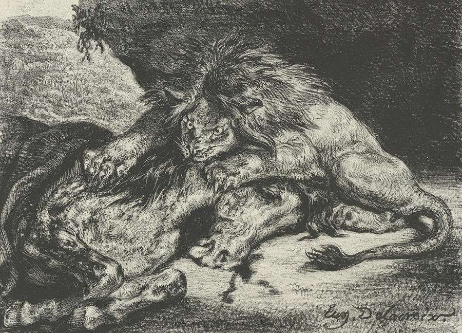 Lion Devouring a Horse Relief by Eugene Delacroix