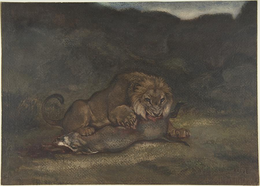 Lion Devouring Prey Painting by MotionAge Designs